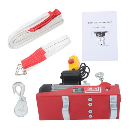 Solid Spare Mini Electric Hoist PA400 880lbs 14ft/4.2m Wired Remote Control Ring Axle Belt