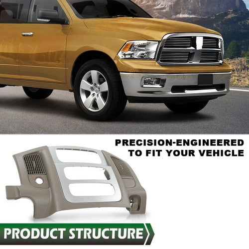 Solid Spare Fit For 2002-2005 Dodge Ram Beige Dash Bezel Silver Radio Surround Vents Trim
