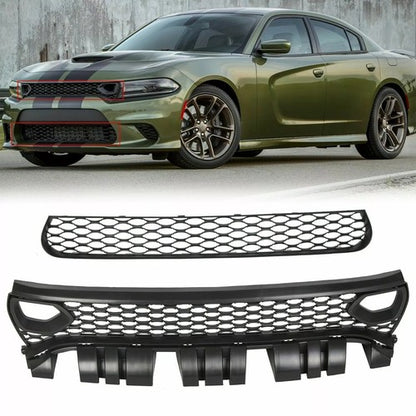 Solid Spare For 2015-23 DODGE CHARGER RT SCAT PACK SRT STYLE Front Upper + Lower Grille Kit