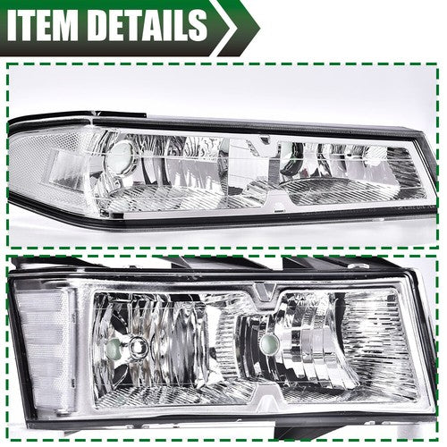 Solid Spare Clear Chrome Headlights Bumper Lights Fit For 04-12 GMC Canyon Chevy Colorado