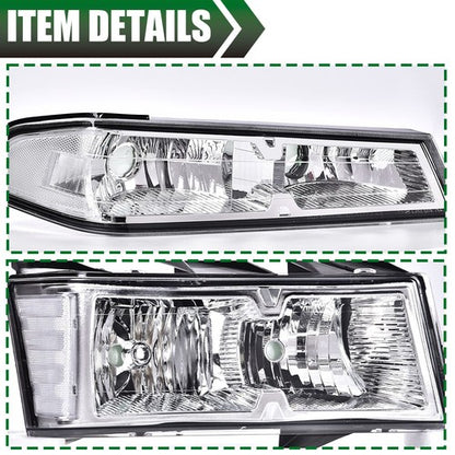 Solid Spare Clear Chrome Headlights Bumper Lights Fit For 04-12 GMC Canyon Chevy Colorado