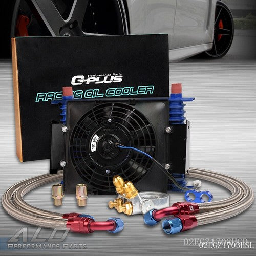 Solid Spare Universal 15 Row AN10 Aluminum Engine Oil Cooler Thermostat Adaptor Kit + 7" Fan