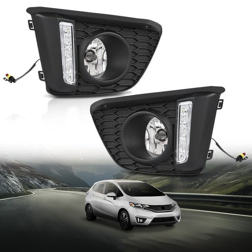 Solid Spare LED DRL Fog Lights Driving Lamps w/ Wiring Fit For 2014-2017 Honda Fit Jazz