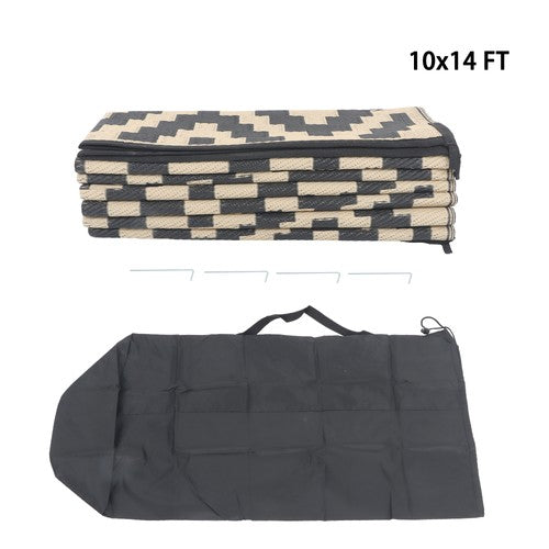 Solid Spare 10x14 ft Outdoor Plastic Straw Rug For Camping Outdoor Carpet Black & Beige