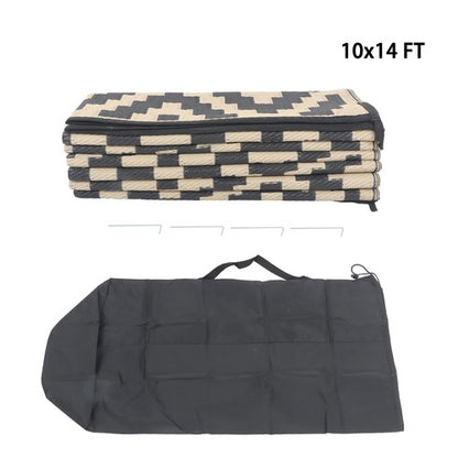 Solid Spare 10x14 ft Outdoor Plastic Straw Rug For Camping Outdoor Carpet Black & Beige