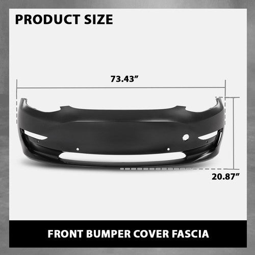 Solid Spare Fit For 2017-2023 Tesla Model 3 Front Bumper Cover Fascia w/ Park Sensor Hole