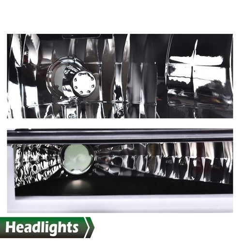 Solid Spare Fit For 92-96 Ford F150 F250 F350 Bronco Clear/Black LED DRL Headlights