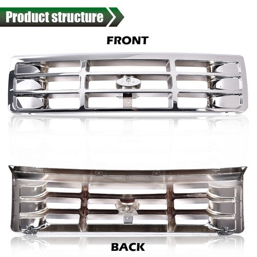 Solid Spare Fit For 1992-1996 Ford F150 F250 F350 Bronco Front Bumper Grille Grill Chrome