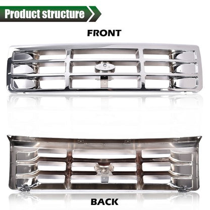 Solid Spare Fit For 1992-1996 Ford F150 F250 F350 Bronco Front Bumper Grille Grill Chrome