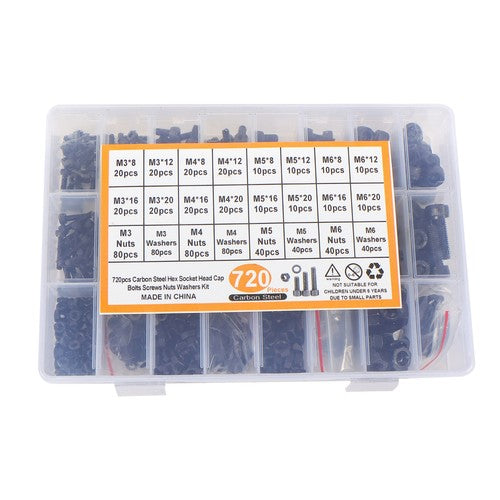 Solid Spare 720PCS M3 M4 M5 M6 bolt and nut combination kit surface oxidation Alloy steel