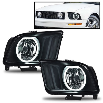 Solid Spare Fit For 05-09 Ford Mustang Smoke/Black LED DRL Halo Headlights Assembly Pair