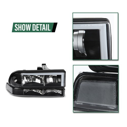 Solid Spare Fit For 1998-2004 Chevy S10 Blazer Clear Corner Black Housing LED DRL Headlights