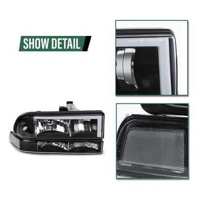 Solid Spare Fit For 1998-2004 Chevy S10 Blazer Clear Corner Black Housing LED DRL Headlights