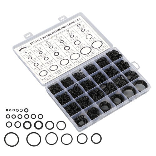 Solid Spare 1020 Pcs O-Ring Kit 20 Sizes Nitrile Rubber Assortment Set, Oil & Heat Resistant