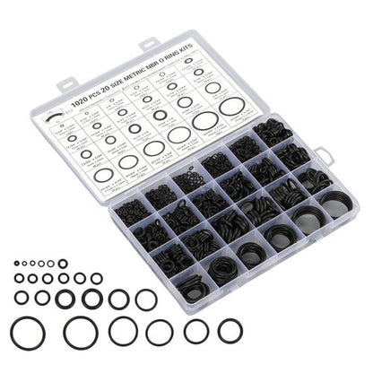 Solid Spare 1020 Pcs O-Ring Kit 20 Sizes Nitrile Rubber Assortment Set, Oil & Heat Resistant