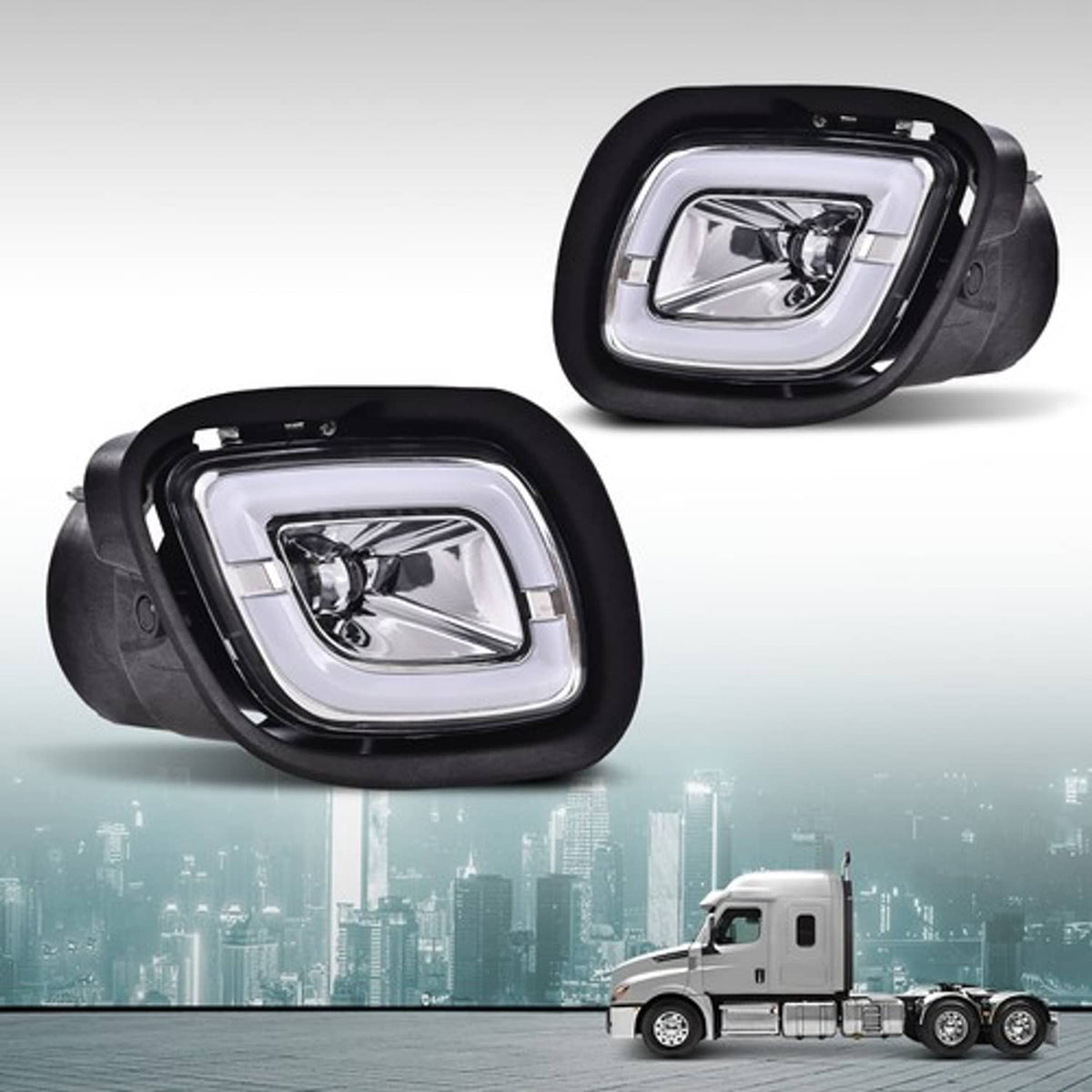 Solid Spare Fit For 08-17 Freightliner Cascadia Left+Right LED Fog Lights Bumper Lamps