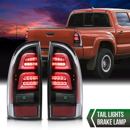 Solid Spare LED Tube Tail Lights Brake Lamps Clear/Black Fit For 2005-2015 Toyota Tacoma