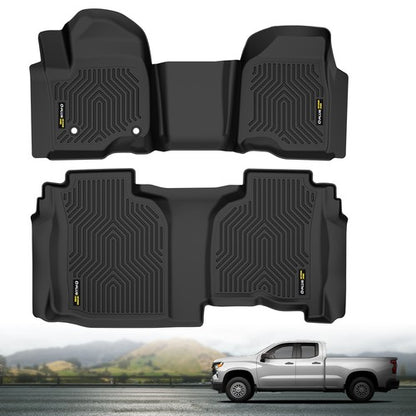 Solid Spare Fit For 19-25 Chevrolet Silverado/Sierra 1500 Double Cab TPE Floor Mats Liners