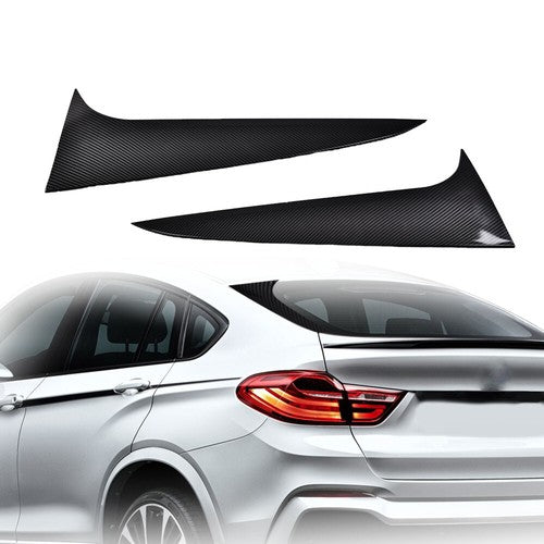 Solid Spare Fit For 19-21 BMW X4 Rear Window Spoiler Wing Side Trim Carbon Look 2pcs