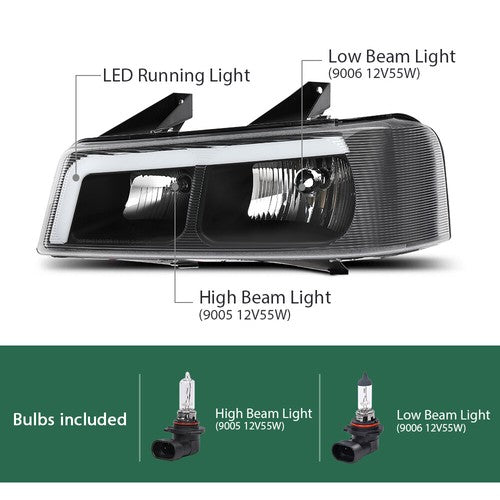 Solid Spare LED Tube Headlights Black Fit For 2003-2023 Chevrolet Express GMC Savana Van