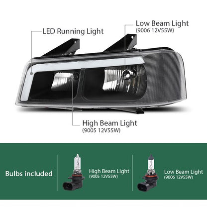 Solid Spare LED Tube Headlights Black Fit For 2003-2023 Chevrolet Express GMC Savana Van