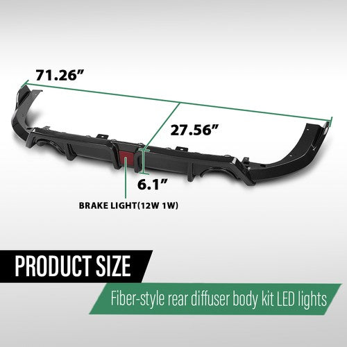 Solid Spare Fit For 16-21 Honda Civic Carbon Look Rear Lip Diffuser Body Kit w/ LED Light