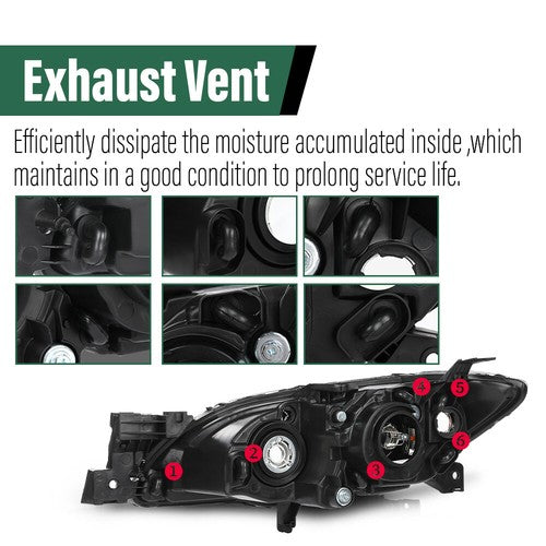 Solid Spare Fit For 2004-2009 Mazda 3 4-Door Sedan Clear Black Halogen Projector Headlights