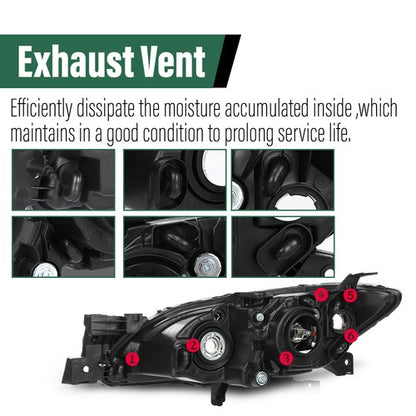 Solid Spare Fit For 2004-2009 Mazda 3 4-Door Sedan Clear Black Halogen Projector Headlights