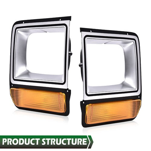 Solid Spare Pair Headlight Bezel Trim w/ Parking Turn Signal Light Fit For Dodge D/W Truck