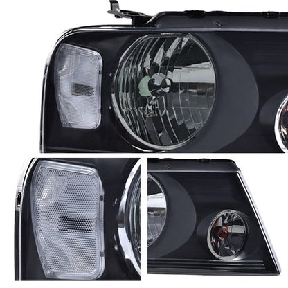 Solid Spare For 04-08 Ford F150 Pickup Smoked Housing Headlight Clear Side Corner Lamps Pair
