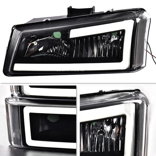 Solid Spare Fit For 2003-2007 Silverado LED DRL Clear Reflector Black Housing Headlights
