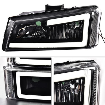 Solid Spare Fit For 2003-2007 Silverado LED DRL Clear Reflector Black Housing Headlights