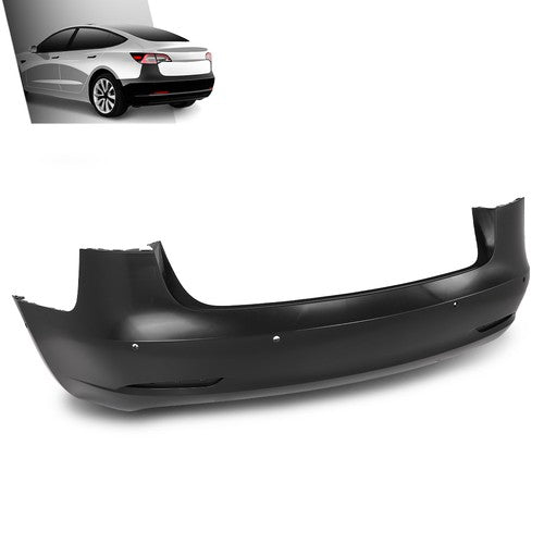 Solid Spare Fit For 17-23 Tesla Model 3 Rear Bumper Cover Fascia w/ Sensor Holes TA1100100