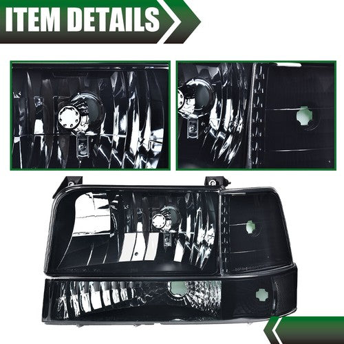 Solid Spare Smoke Lens Chrome Headlights Bumper Lamps Fit For 92-96 F150 F250 F350 Bronco
