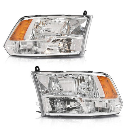 Solid Spare Fit For 09-18 Ram 1500 2500 3500 Quad Chrome Housing Amber Corner Headlights