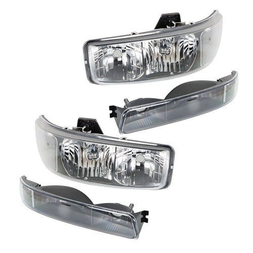 Solid Spare For GMC Sierra 1500 99-07 & Yukon 00-06 Headlight Black Housing Halogen Clear
