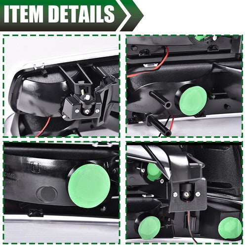 Solid Spare [LED DRL]Fit For 99-02 Chevy Silverado 1500 2500 HD Headlight+Bumper Lamps Black