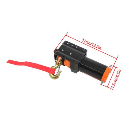 Solid Spare Electric Winch Black+Orange 2000lbs 12VDC/1.1HP Motor 0.18in*50ft Synthetic Rope