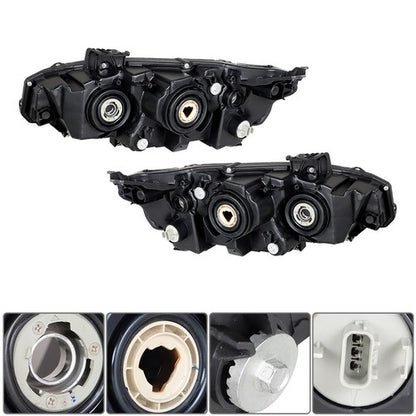 Solid Spare Black Front Headlight Assembly Clear Lens LH+RH Pair For Honda Civic 2016-2021