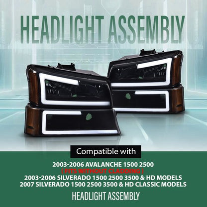 Solid Spare LED DRL Headlights Smoke Black Fit For 2003-2007 Chevy Silverado Avalanche