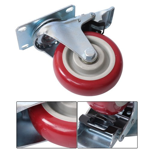 Solid Spare 4 pcs 4-inch Universal Caster Wheels red (2 with brakes and 2 without brakes)