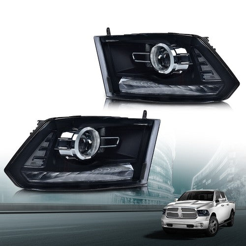 Solid Spare LED DRL Projector Headlights w/ Harness Fit For 09-18 Ram 1500 2500 3500 Smoke