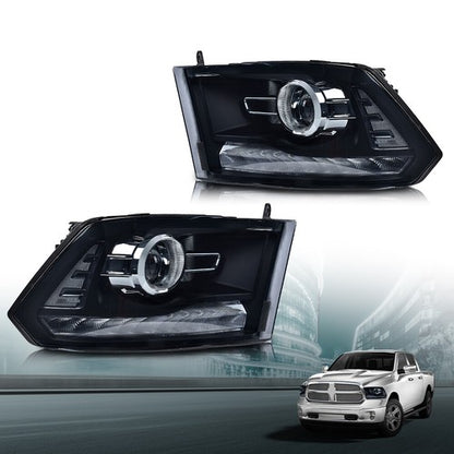 Solid Spare LED DRL Projector Headlights w/ Harness Fit For 09-18 Ram 1500 2500 3500 Smoke