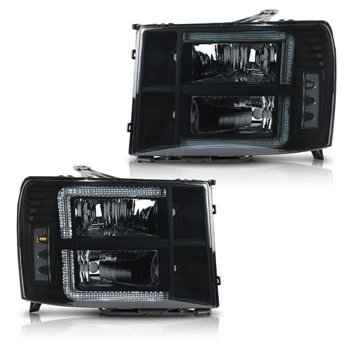 Solid Spare Fit For 07-14 GMC Sierra 1500 2500 3500 Smoke Lens LED Tube DRL Headlights