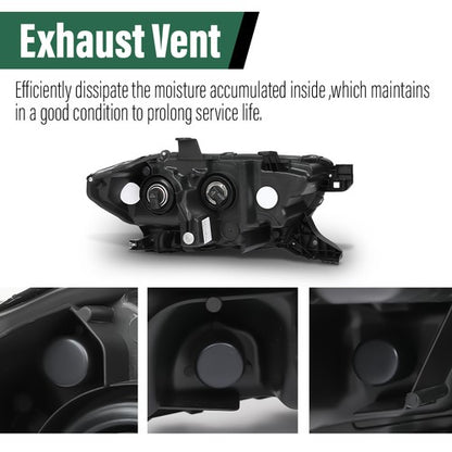 Solid Spare Fit For 2016-2023 Toyota Tacoma Black Projector Headlights Headlamps w/o LED DRL