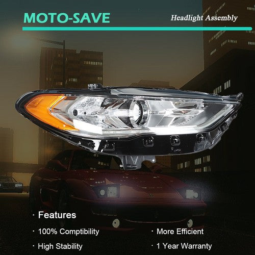 Solid Spare Projector Headlight Chrome Housing W/LED DRL For Ford Fusion 2017-19 Right Side