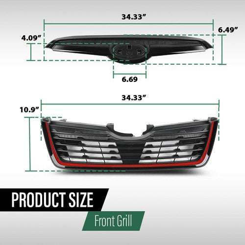 Solid Spare For 2019 2020 2021 Subaru Forester Sport Front Bumper Upper Grille w/Red Trim