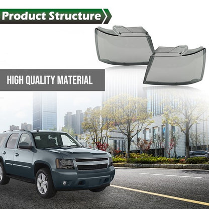 Solid Spare Fit For 07-2014 Chevy Tahoe Suburban Headlights Headlamp Lens Smoked Cover 2Pcs