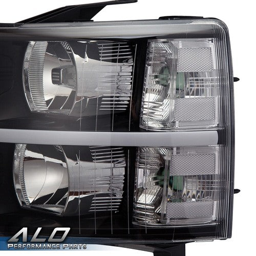 Solid Spare [LED DRL STRIP]FIT FOR 07-14 CHEVY SILVERADO BLACK HOUSING CLEAR CORNER HEADLIGH