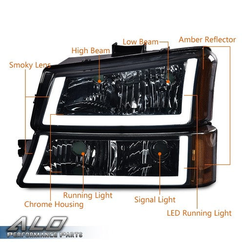 Solid Spare Fit For 2003-2006 Silverado Amber LED DRL Black Housing Headlight +Tail Lights